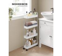 Songmics Storage Trolley, Slim Trolley, 4-Tier Kitchen Storage Trolley, Narrow Gap Bathroom Trolley With Wheels And Handles