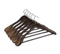 SONGMICS Suit Hangers, Solid Wood Hangers with Broad Ends Non-Slip Trouser Bar, Set of 6 for Outfits, Shirts, Coats, Jackets, Trousers, Pants, 360° Swivel Hook, Dark Walnut CRSH06V