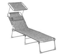 Songmics Sun Lounger, Deck Chair Folding, , 193 X 53 X 29 Cm, Max. Load 150 Kg, With Sunshade Headrest Adjustable Backrest