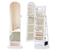 Songmics Swivel Jewellery Cabinet With Led Lights Full-Length Arched Mirror With Magnifying Mirror