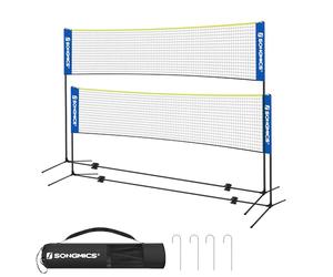 SONGMICS SYQ500Q02 5 m Badminton Net, Volleyball Net, Adjustable Poles in Height, Portable Set for Tennis, Beach-Volleyball, Garden, Park, Outdoor, Blue and Yellow