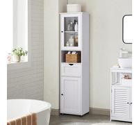 Songmics Tall Bathroom Cabinet Free Standing, Slim Bathroom Cupboard, With Open Shelf, Glass Door,space-Saving, Light Grey