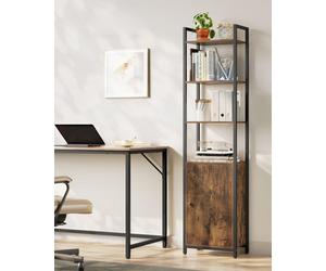 Songmics Tall Bookcase, 6-Tier Storage Shelf With Door, Metal Frame And Adjustable Shelves, Rustic Brown And Ink Black