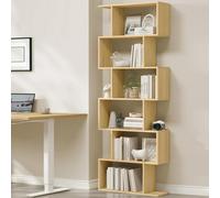 Songmics Tall Bookcase, Open Display Shelf Unit, Modern Room Divider, Freestanding Storage Organizer, Natural Oak