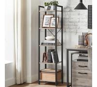 Songmics Tall Bookshelf, Industrial Storage Unit, Office Study Organizer, Bedroom Display Rack, Heather Greige And Ink Black