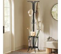 Songmics Tall Metal Coat Stand With Umbrella Base, Hallway Organizer With Hooks, Entryway Storage Solution, Ink Black