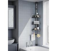 SONGMICS Telescopic Shower Caddy with Shelves Hooks & Towel Bar in Black SONGMICS Black