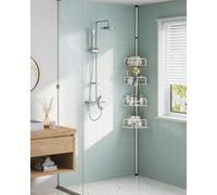 Songmics Tension-Mounted Corner Rack, 4-Tier Bathroom Collection System, Premium Shower Organizer, Cloud White