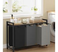 Songmics Three Compartment Clothes Sorter, Laundry Hamper With Removable Liners, Storage Shelf, Bicolor And Rustic Brown
