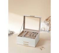 Songmics Three-Tier Jewelry Storage, Modern Design Display Case With Dual Drawer System, Cloud White And Gold