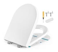SONGMICS Elongated D-Shaped Toilet Seat, Soft-Close WC Seat and Lid with Handle, Quick-Release, Easy to Install, PP Plastic, Supports up to 300 kg, White BTL003WZ01