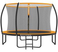SONGMICS Trampoline Ø 366 cm, Garden Trampoline for Children with Safety Net, Curved Bars 180 cm High, Ladder, Steel Frame, TÜV Rhineland GS Certified Black/Orange STR122O01