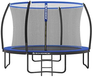 SONGMICS TRAMPOLINE 12 ft with Enclosure, Inner Safety Net, Ladder, Black and Blue, Children's Outdoor Garden Backyard Toy