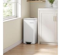 Songmics Trash Bin, Stainless Steel Waste Can, Pedal, With Inner Bucket, Soft Close, And Open Stay Capability, Cloud White