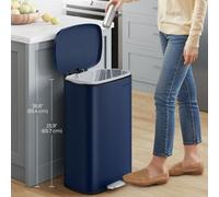 Songmics Trash Bin, Waste Pedal Bin For Kitchen, Rubbish Can, Soft Close, Step-On Pedal, Steel, Inner Bucket, Blue