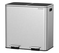 SONGMICS Trash Can, 2 x 10.6 Gallon (2 x 40 L) Garbage Can for Kitchen, with 15 Trash Bags, 2 Compartments, Plastic Inner Buckets and Hinged Lids, Airtight, Silver and Black ULTB730E80