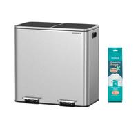 SONGMICS Trash Can, 2 x 10.6 Gallon (2 x 40 L) Garbage Can for Kitchen, with 15 Trash Bags, 2 Compartments, Plastic Inner Buckets and Hinged Lids, Airtight, Silver and Black ULTB730E80