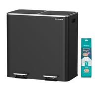 SONGMICS Trash Can, 2 x 10.6 Gallon (2 x 40 L) Garbage Can for Kitchen, with 15 Trash Bags, 2 Compartments, Plastic Inner Buckets and Hinged Lids, Airtight, Black ULTB730B80