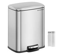 SONGMICS Trash Can, Garbage Can with Lid, 5.2-Gallon (20L) Step Trash Bin for Kitchen, Stainless Steel, Soft Close and Stays Open, Inner Bucket, Includes 15 Trash Bags, Silver ULTB543E01