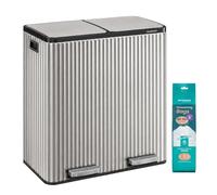 SONGMICS Trash Can LTB360EZ01 | Twin Bin, Sturdy Ribbed Design, Easy to Clean, Includes 15 Bags, Versatile Use, PATIA Collection LTB360EZ01