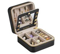 SONGMICS Travel Jewellery Box, with Interior Mirror, 11.4 x 11.4 x 6 cm