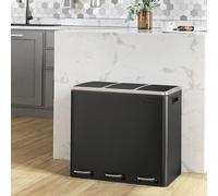SONGMICS Triple Kitchen Recycling Bin Large 3 Compartment Soft-Close Steel in Black SONGMICS Black