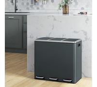 SONGMICS Triple Kitchen Recycling Bin Large 3 Compartment Soft-Close Steel in Charcoal SONGMICS Charcoal