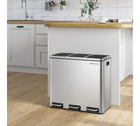 SONGMICS Triple Kitchen Recycling Bin Large 3 Compartment Soft-Close Steel in Silver SONGMICS Silver