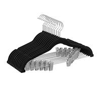 SONGMICS Trouser Hangers, Set of 12 Velvet Hangers with Adjustable Clips, 42.5 cm Long, Non-Slip, Space-Saving, for Skirts, Coats, Dresses, Black CRF12B