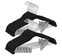 SONGMICS Trouser Hangers, Set of 20 Velvet Hangers with Adjustable Clips, 42.5 cm Long, Non-Slip, Space-Saving, for Skirts, Coats, Dresses, Black CRF012B20