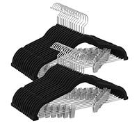 SONGMICS Trouser Hangers, Set of 30 Velvet Hangers with Adjustable Clips, 42.5 cm Long, Non-Slip, Space-Saving, for Skirts, Coats, Dresses, Black CRF12B-30