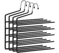SONGMICS Trousers Hangers, 5-Bar Clothes Hangers, Set of 4, Space-Saving, Open-Ended, Non-Slip Trousers Organisers for Jeans Towels Scarves, Black CRI034B02