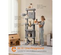 Songmics Ultimate Cat Paradise, Extra Large Multi-Level Design With Safety Features, Light Grey