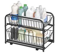 SONGMICS Cupboard Organiser, 2-Tier Under Sink Storage Organiser with Sliding Basket Drawers, Stackable Cabinet Organiser for Kitchen, Bathroom, Classic Black KCS017B01