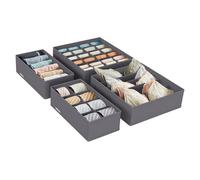 SONGMICS Underwear Organisers, 4 Foldable Drawer Dividers for Bras, Socks | 4 Foldable Drawer Organisers (32x32x10cm, 32x16x10cm), Non-Woven Fabric RUS04GY