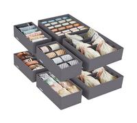 SONGMICS Set of 4 Underwear Drawer Organisers, Drawer Dividers, Foldable, for Bras Undies Socks Ties, Fabric Storage Boxes for Closet Wardrobe Shelves, Slate Grey RUS04GY