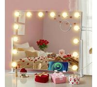 SONGMICS Vanity Makeup Mirror with Lights, Charging Ports, 14 Dimmable LED Bulbs, 3 Colour Temperatures, Detachable 10x Magnifying Mirror, Phone Holder, 50 x 42 cm, Matte White LWM007WC03