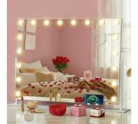 SONGMICS Vanity Makeup Mirror with Lights, Charging Ports, 18 Dimmable LED Bulbs, 3 Colour Temperatures, Detachable 10x Magnifying Mirror, Phone Holder, 80 x 60 cm, Matte White LWM003WC03