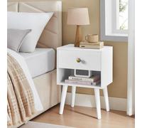 Songmics Vasagle 2-Piece Bedside Table Set, Open Shelf And Drawer, Wooden Legs, Great For Living Room, Bedroom, Or Sofa, Cloud White