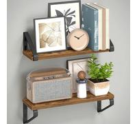 Songmics Vasagle 2-Piece Floating Wall Shelves, Mounted Display Storage Set, Kitchen Living Room Organizer, Rustic Brown And Matte Black