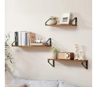 Songmics Vasagle 3-Piece Floating Shelf Set, Wall Mounted Display Shelves, Kitchen Bathroom Storage, Rustic Brown And Matte Black