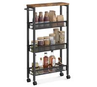 SONGMICS VASAGLE 4-Shelf Trolley, Space-Saving Kitchen Cart with Wheels, Steel Frame, Handle, Trolley for Small Spaces, Kitchen Bathroom Living Room Studio, Rustic Brown and Black LRC032B01V1