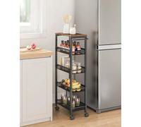 Songmics Vasagle 5-Shelf Trolley, Space-Saving Kitchen Cart With Castors, Steel Frame, Handle, For Small Spaces, Rustic Brown And Black
