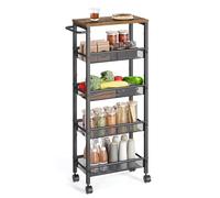 SONGMICS VASAGLE 5-Shelf Trolley, Space-Saving Kitchen Cart with Castors, Steel Frame, Handle, Trolley for Small Spaces, Kitchen Bathroom Living Room Studio, Rustic Brown and Black LRC035B01