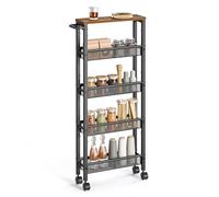 SONGMICS VASAGLE 5-Shelf Trolley, Space-Saving Kitchen Cart with Castors, Steel Frame, Handle, Trolley for Small Spaces, Kitchen Bathroom Living Room Studio, Rustic Brown and Black LRC034B01