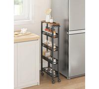 Songmics Vasagle 5-Tier Cart, Portable Kitchen Trolley With Wheels, Compact Steel Frame, Multi-Purpose Cart, Rustic Brown And Black