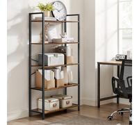 Songmics Vasagle 5 Tier Shelf Bookcase, Storage Unit, With Steel Frame, For Any Spaces, Industrial, Rustic Brown And Black