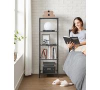 Songmics Vasagle 5-Tier Storage Rack, Bookshelf, Display Stand, Glass, Suitable For Bathroom, Living Space, Bedroom, Office, Ink Black