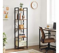 Songmics Vasagle 5-Tier Storage Rack, Bookshelf With Steel Frame, For Living Room, Office, Study, Hallway, Industrial Style, Rustic Brown