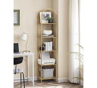 Songmics Vasagle 5-Tier Storage Rack, Glass Shelves, Storage Organizing Shelf, Steel Structure, Versatile, Metallic Gold & Transparent